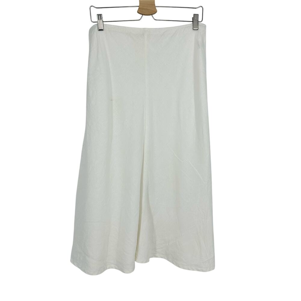 Eileen Fisher Linen A-line Midi Skirt Size M White Elastic Waist Minimalist